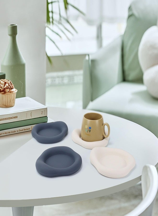 ETSPOLT Cloud Coasters, Set of 4, Absorbent Drink Pads, 5.9 inch, White and Navy Blue, Modern Table Decor - Image 2